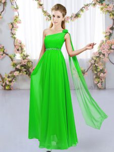 Fabulous Empire Chiffon One Shoulder Sleeveless Beading and Hand Made Flower Floor Length Lace Up Quinceanera Court of Honor Dress