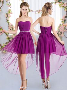 Purple Strapless Lace Up Beading Quinceanera Court Dresses Sleeveless