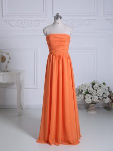 Orange Strapless Zipper Ruching Dama Dress Sleeveless