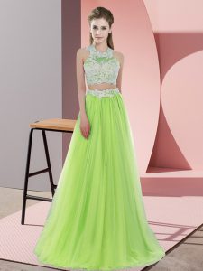 Spectacular Sleeveless Zipper Floor Length Lace Quinceanera Dama Dress