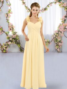 Customized Sleeveless Floor Length Hand Made Flower Lace Up Court Dresses for Sweet 16 with Yellow