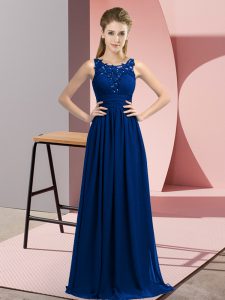 Floor Length Zipper Dama Dress Royal Blue for Wedding Party with Beading and Appliques