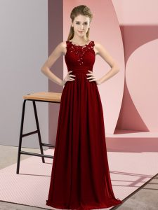 Burgundy Zipper Scoop Beading and Appliques Court Dresses for Sweet 16 Chiffon Sleeveless