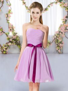 Mini Length Lavender Quinceanera Court Dresses Sweetheart Sleeveless Lace Up