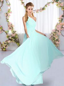 Sleeveless Floor Length Ruching Lace Up Damas Dress with Blue
