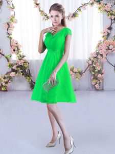 Luxurious A-line Dama Dress Green V-neck Lace Cap Sleeves Mini Length Lace Up