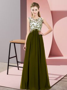 Olive Green Empire Beading and Appliques Damas Dress Zipper Chiffon Sleeveless Floor Length