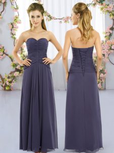 Trendy Navy Blue Sleeveless Chiffon Lace Up Quinceanera Court of Honor Dress for Wedding Party