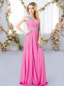 Luxury Rose Pink Sleeveless Beading Floor Length Quinceanera Court Dresses