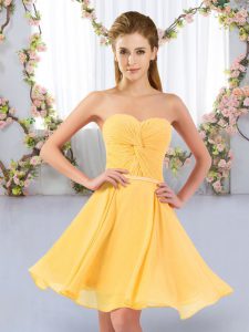 Empire Court Dresses for Sweet 16 Gold Sweetheart Chiffon Sleeveless Mini Length Lace Up