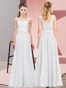 Nice Sleeveless Floor Length Beading and Appliques Zipper Dama Dress with White