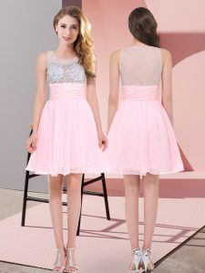 Fashion Baby Pink Empire Chiffon Scoop Sleeveless Beading Mini Length Side Zipper Court Dresses for Sweet 16