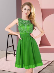 Luxurious Scoop Sleeveless Court Dresses for Sweet 16 Mini Length Beading and Appliques Green Chiffon