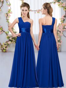 Royal Blue Empire Belt Dama Dress Lace Up Chiffon Sleeveless Floor Length
