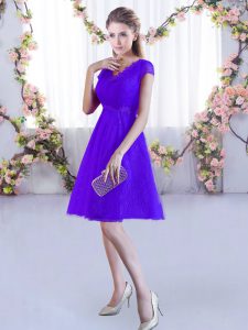 Pretty V-neck Cap Sleeves Lace Up Quinceanera Dama Dress Purple Lace