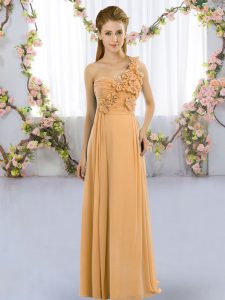 Amazing Floor Length Lace Up Dama Dress for Quinceanera Orange for Wedding Party with Hand Made Flower
