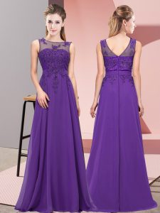 Purple Zipper Scoop Beading and Appliques Dama Dress for Quinceanera Chiffon Sleeveless