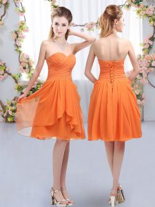 Knee Length Orange Quinceanera Court Dresses Sweetheart Sleeveless Lace Up