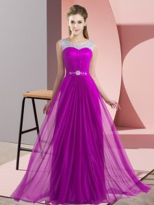 Free and Easy Sleeveless Chiffon Floor Length Lace Up Quinceanera Dama Dress in Purple with Beading