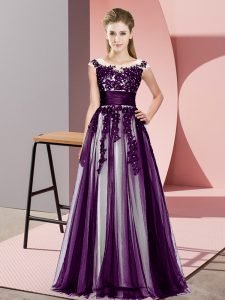 Artistic Empire Damas Dress Dark Purple Scoop Tulle Sleeveless Floor Length Zipper