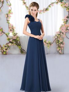 Floor Length Navy Blue Quinceanera Dama Dress Straps Sleeveless Lace Up