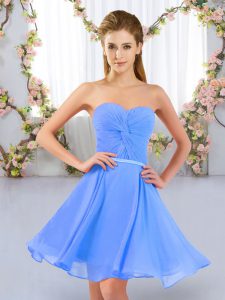 Trendy Chiffon Sweetheart Sleeveless Lace Up Ruching Dama Dress for Quinceanera in Baby Blue