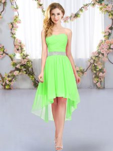 Vintage Sleeveless Lace Up High Low Belt Dama Dress for Quinceanera