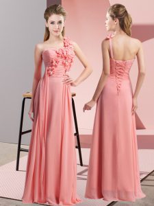 One Shoulder Sleeveless Chiffon Dama Dress for Quinceanera Hand Made Flower Lace Up