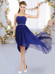 Sexy Royal Blue Lace Up Strapless Beading Quinceanera Dama Dress Chiffon Sleeveless