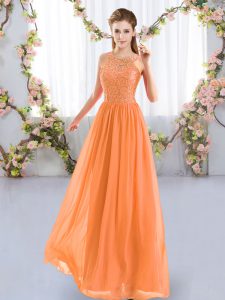 Orange Chiffon Zipper Quinceanera Dama Dress Sleeveless Floor Length Lace