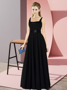 Sweet Floor Length Black Court Dresses for Sweet 16 Square Sleeveless Zipper