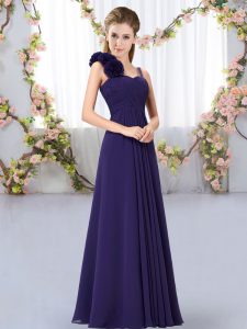 Purple Lace Up Straps Hand Made Flower Quinceanera Court of Honor Dress Chiffon Sleeveless