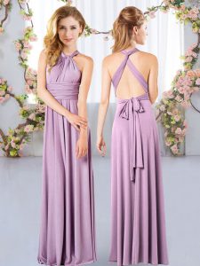 Lavender Criss Cross Dama Dress Ruching Sleeveless Floor Length