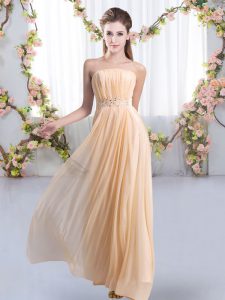 Popular Strapless Sleeveless Chiffon Court Dresses for Sweet 16 Beading Sweep Train Lace Up
