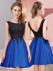 Royal Blue Sleeveless Satin Zipper Quinceanera Court Dresses for Wedding Party