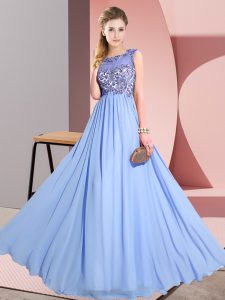 Colorful Lavender Empire Scoop Sleeveless Chiffon Floor Length Backless Beading and Appliques Dama Dress