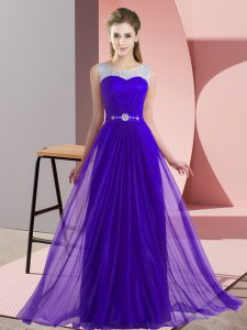 Purple Sleeveless Beading Floor Length Court Dresses for Sweet 16
