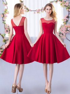 On Sale Red Satin Zipper Quinceanera Court of Honor Dress Sleeveless Knee Length Ruching