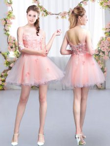 Mini Length Pink Dama Dress for Quinceanera Scoop Half Sleeves Lace Up