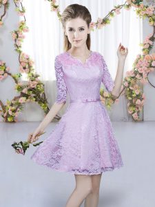 Hot Selling Mini Length A-line Half Sleeves Lavender Quinceanera Dama Dress Zipper