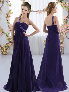 Empire Sleeveless Purple Dama Dress Brush Train Lace Up