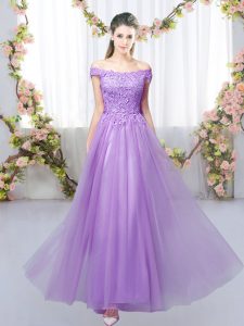 Stylish Floor Length Lace Up Quinceanera Court Dresses Lavender for Prom and Party and Wedding Party with Lace