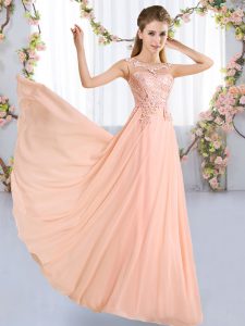 Peach Quinceanera Dama Dress Prom and Party and Wedding Party with Lace Scoop Sleeveless Lace Up