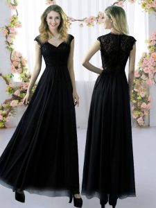 Superior Chiffon Cap Sleeves Floor Length Court Dresses for Sweet 16 and Lace