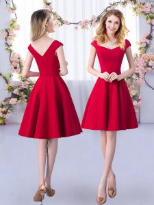 Great Straps Cap Sleeves Zipper Court Dresses for Sweet 16 Red Satin