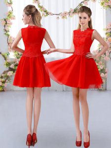Pretty Red Zipper Damas Dress Lace Sleeveless Mini Length
