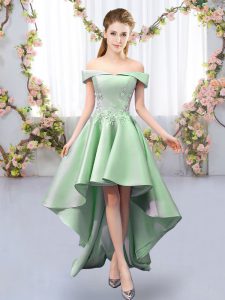 Off The Shoulder Sleeveless Lace Up Quinceanera Dama Dress Green Satin