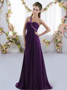Customized Lace Up Vestidos de Damas Purple for Prom and Party with Beading Brush Train
