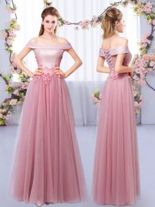 Pink Damas Dress Prom and Party and Wedding Party with Appliques Off The Shoulder Sleeveless Lace Up