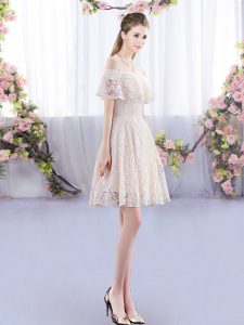 Hot Selling Champagne Off The Shoulder Neckline Lace Quinceanera Court Dresses Short Sleeves Lace Up